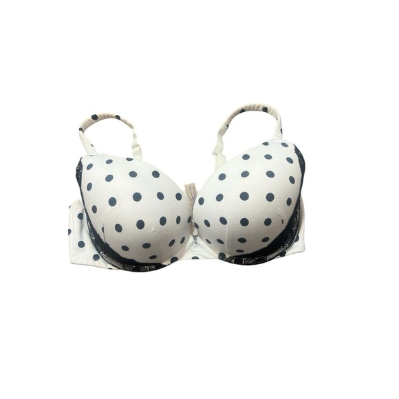 Cacique 38DD Boost Plunge Bra Padded Black White Polkadots Underwire - Picture 1 of 4